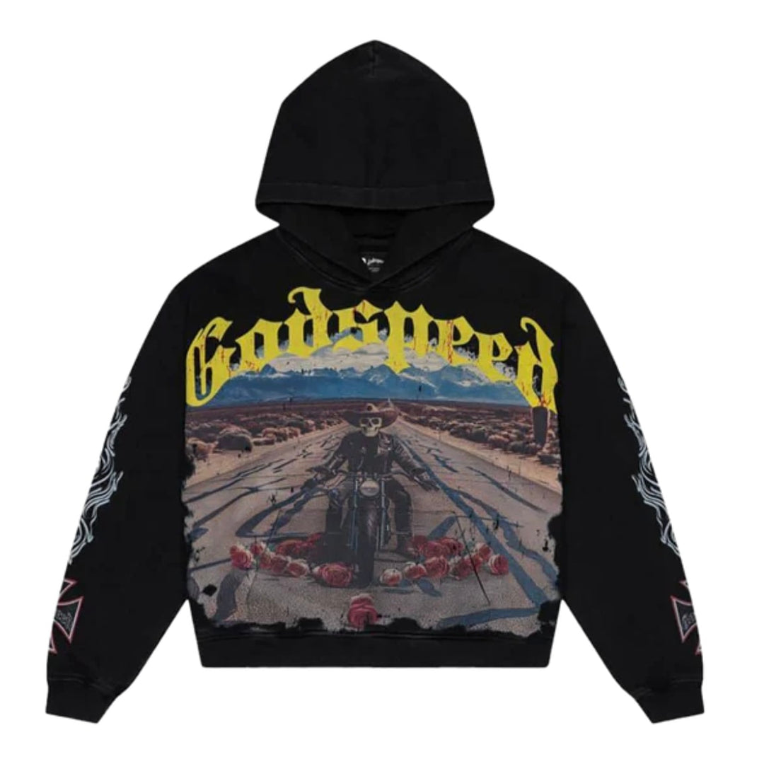 Godspeed long lonely Road Hoodie Black Wash