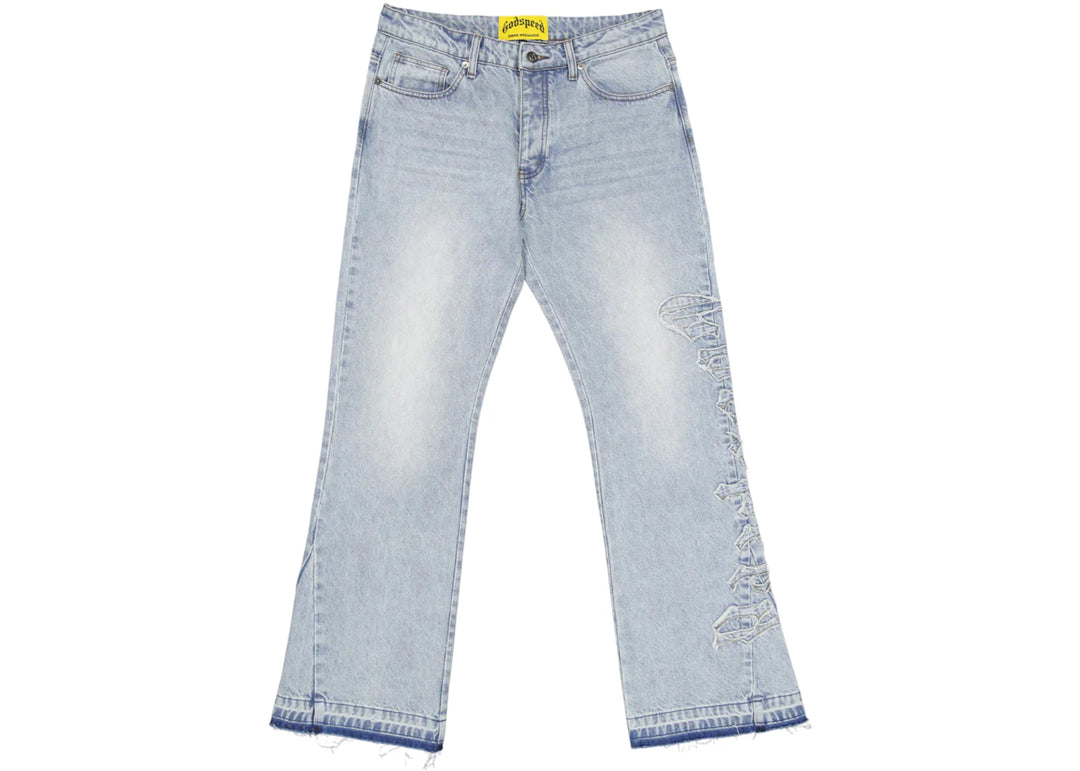 Godspeed OG Logo Flared Denim Stitched Jean Blue