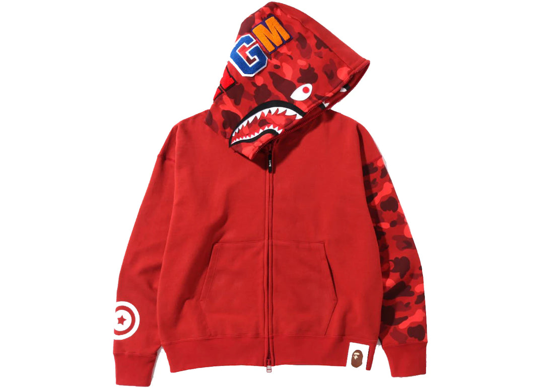 BAPE Color Camo Giant Shark Loose Fit Full Zip Hoodie Red