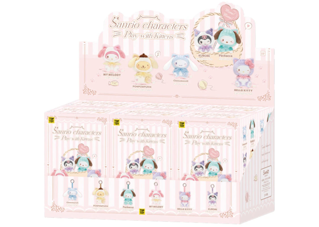 Miniso Top Toy Sanrio Characters Play With Kittens Series Plush Keychains Sealed Case (6 Blind Box)