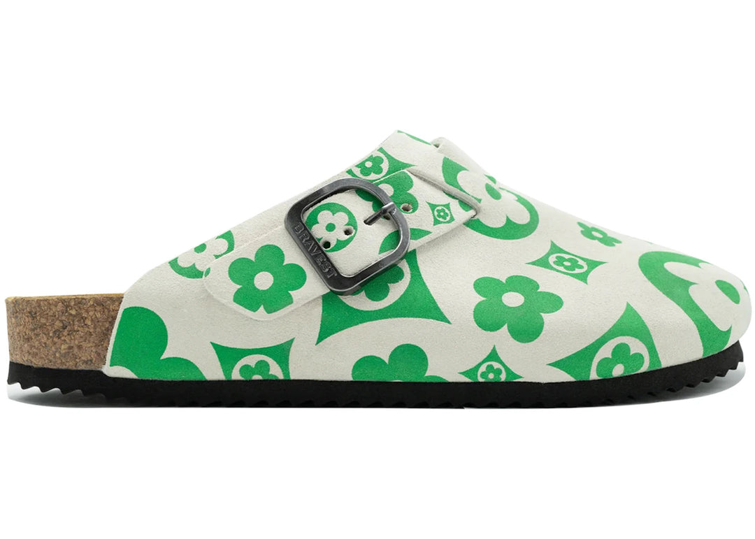 Bravest Studios Suede Paisley Clogs Green Flower