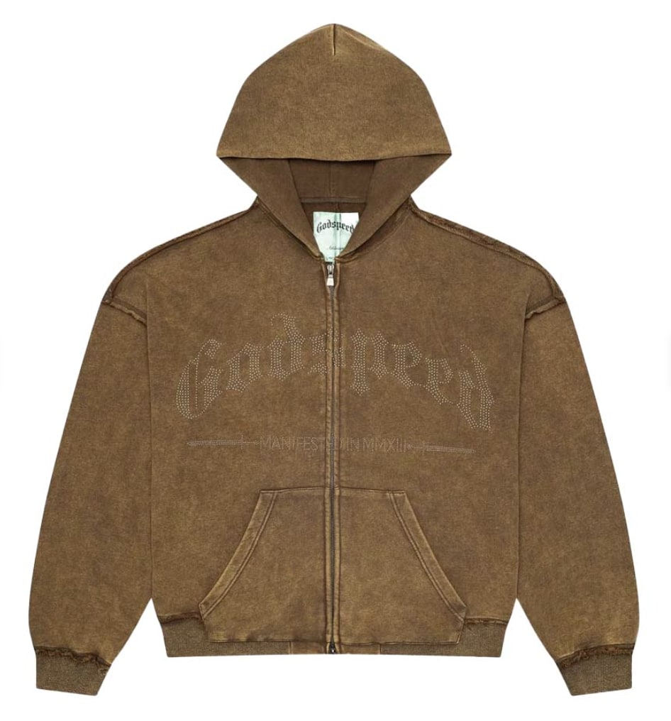 Godspeed Studded OG Logo Zip Up Hoodie 'Brolive Wash'