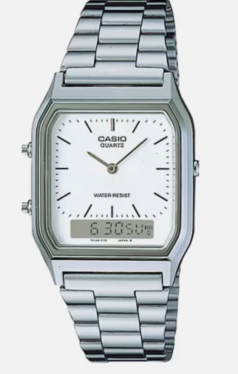 Casio Vintage Quartz White Dial Silver Tone Unisex Watch AQ-230A-7D